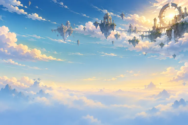 Arena de GunHype al atardecer, con islas flotantes